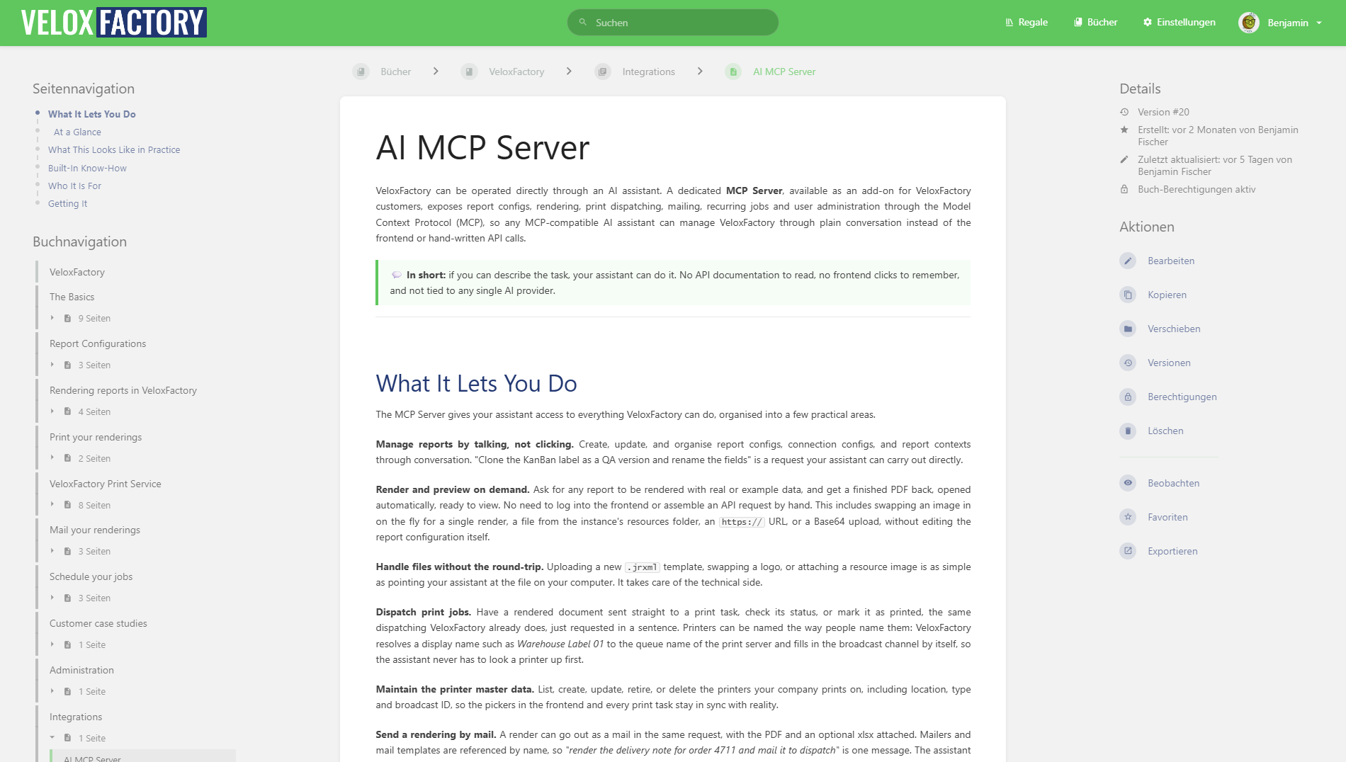 Doku-Seite des MCP-Servers: was er ermöglicht