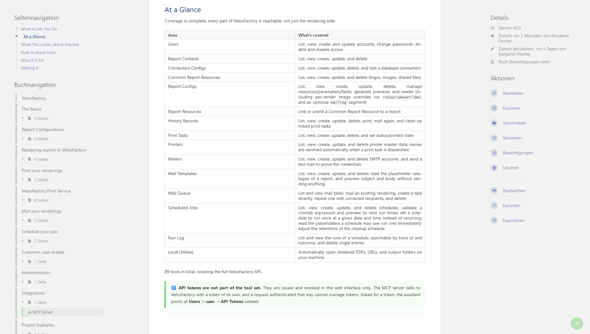 Doku-Seite des MCP-Servers: die abgedeckten Bereiche